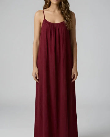 Gathered Linen Maxi Dress with Adjustable Straps