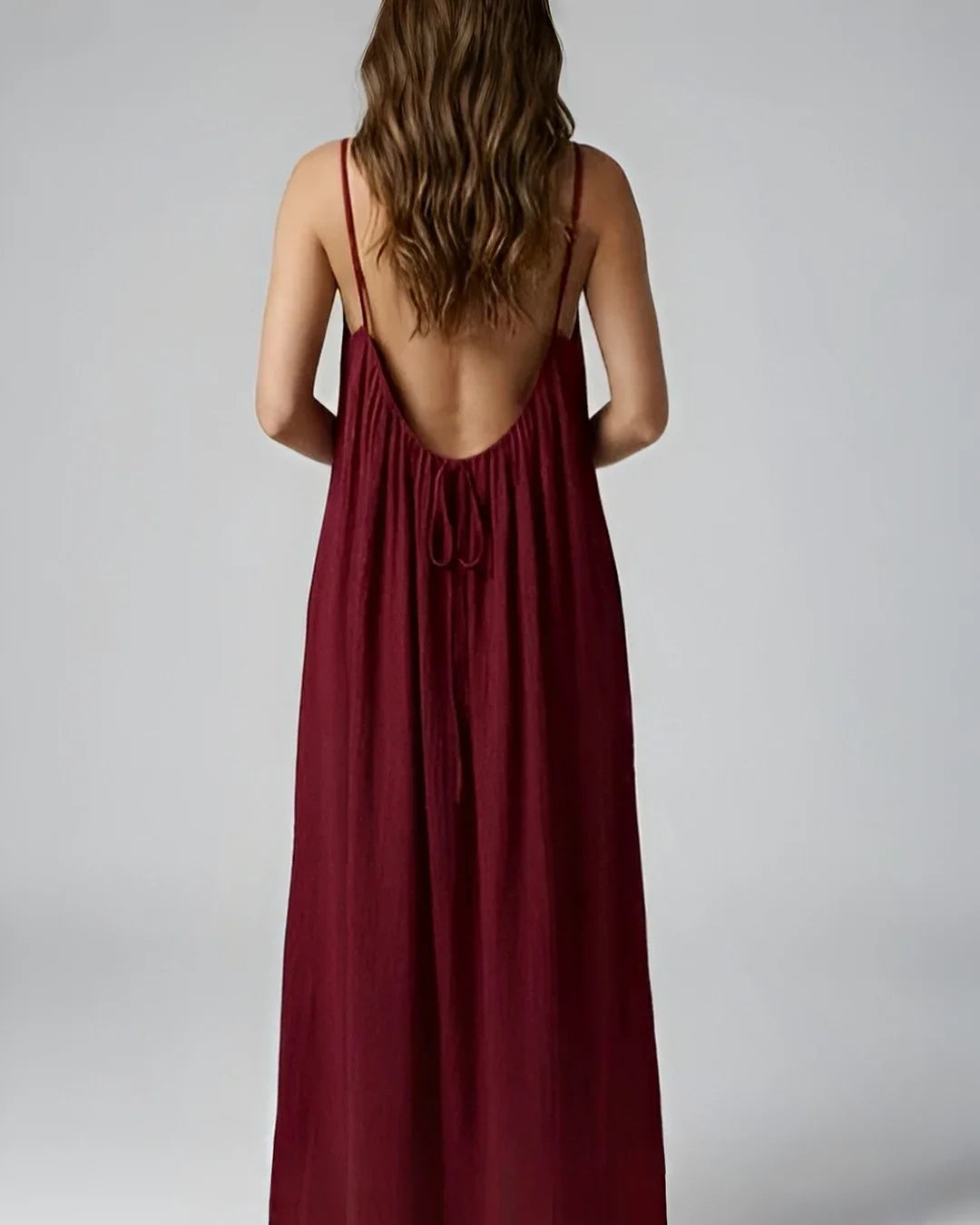 Gathered Linen Maxi Dress with Adjustable Straps
