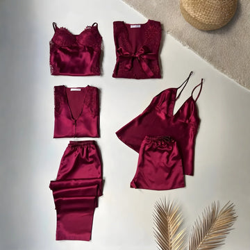 6 Piece Luxury Silk Nightwear Set