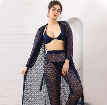 Premium 4-Piece Floral Net Nighty Set