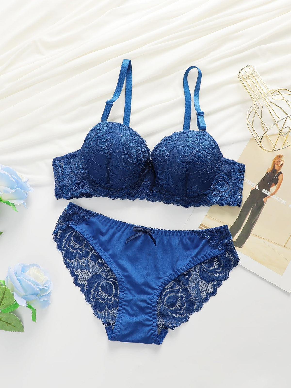 Lace Gather | Adjustable Steel Ring Bra Panty Set